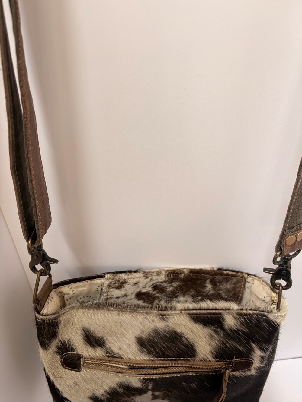 Myra Bag Brown & Cream Hair-On Hide Crossbody Bag - Picture 11 of 12